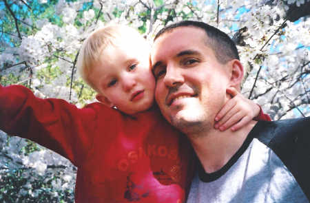 Heath & David under the cherry tree.