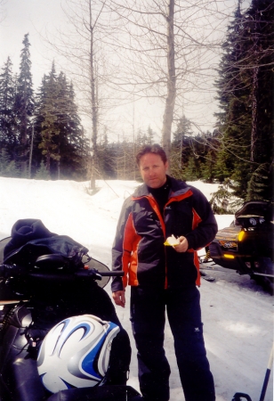 Snowmobile in the back country, BC.