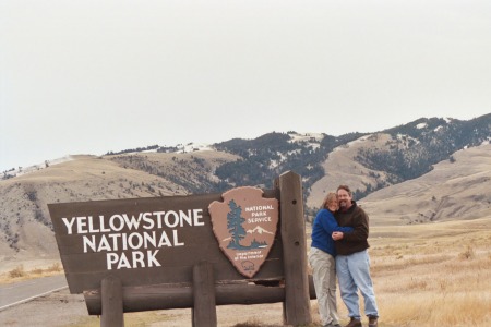 Mike & Kit in Yellowstone...leaning to the left...