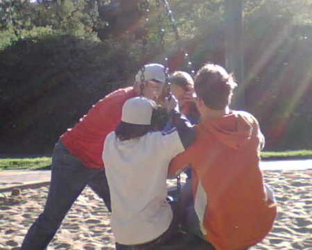 swinging kids on tire swing