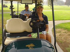 In the golf cart at Torrey Pines