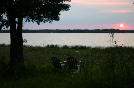 the sun going down in Lake Huron Channel