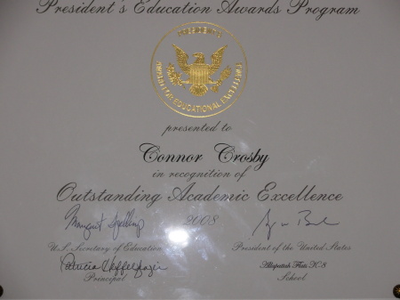 Connor's citizen year award signed by Bush