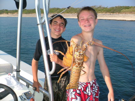 Son Dylan (in black) with lobster