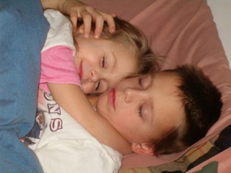 Christopher and Brooke PRETENDING to sleep   :-)