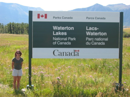 Jenny at the Waterton Lakes National Park Sign