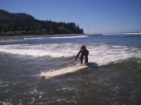 Ashley Surfing at Seaside Oregon