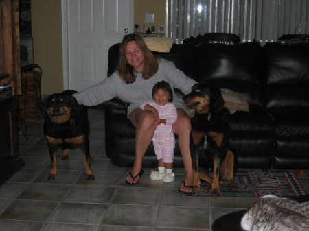 Jeanine, daughter and pets waiting for hurricane Katrina!