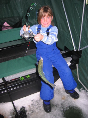 Madison ice fishing in Alaska winter 2006