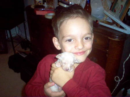 This is my youngest son he is 6 years old and wanted a turn holding the puppy