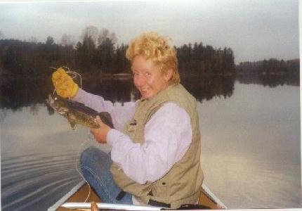 Lynn with fish on Fourtown Lake - BWCA