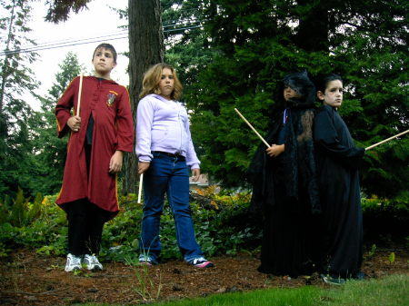 Our kids ready for Harry Potter release party