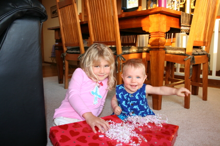 My girls opening up their Valentine gifts 2006