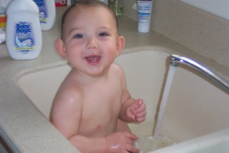 Bathtime for Micah--9 months