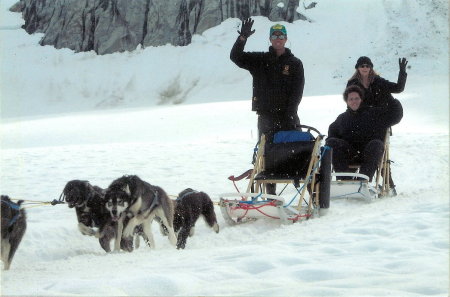 Dog-sledding on glacier in Alaska