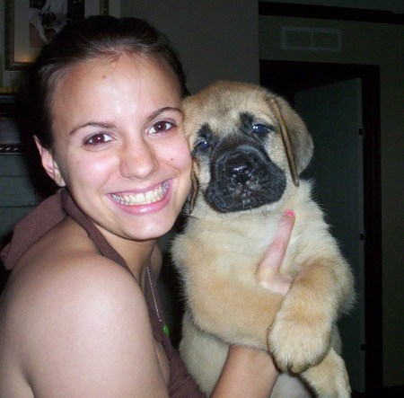 Mandy and a mastiff puppy