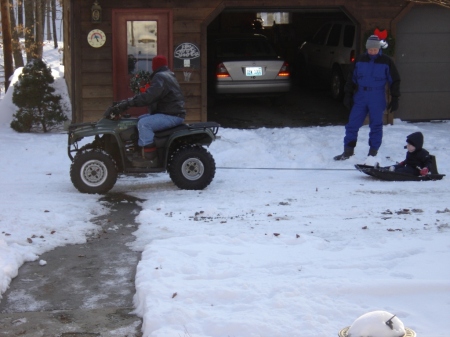 Taking Josh for a Ride in the snow.