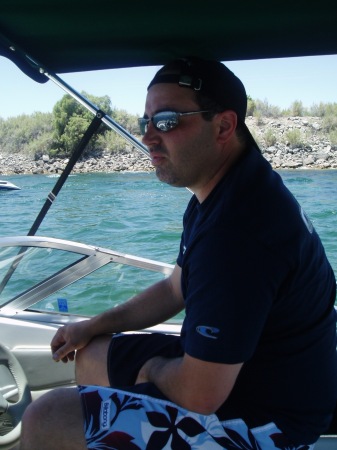 My Hot Hubby on our boat on the Colorado river in Nevada.