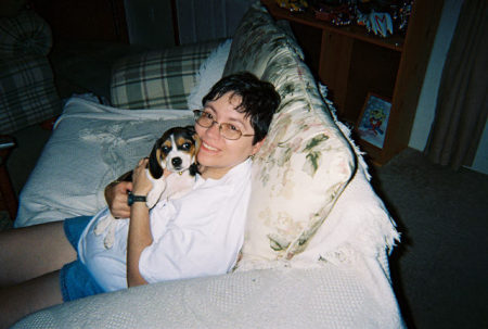 Me with our dog Ginger as a puppy