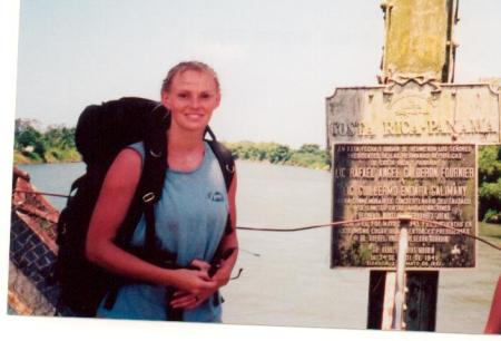 Walking across the Costa Rica-Panama border.