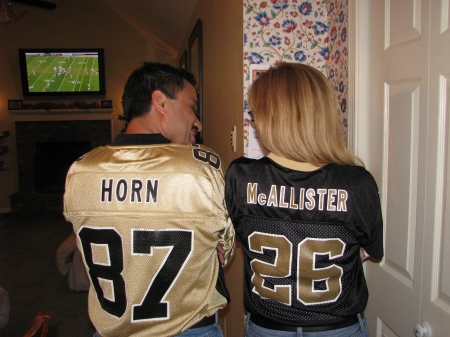 Bears fan wearing a Saints Jersey