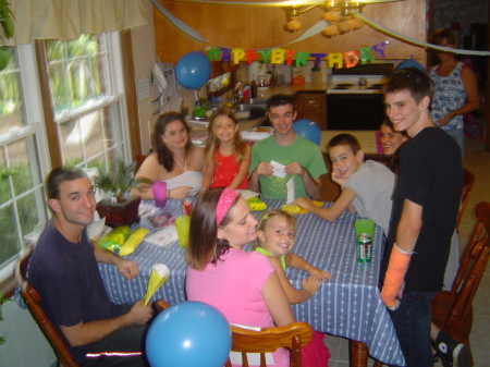 Brandon and Ryan's 20th birthday.  Brandon is on the left (blue) and Ryan is in the green shirt