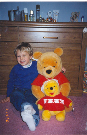 my son with pooh, 4yrs old