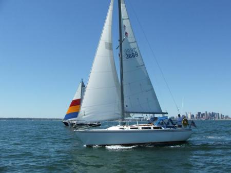 Bill at the helm of "Ruby"