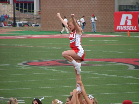 Jodi flying at first home game at WKU