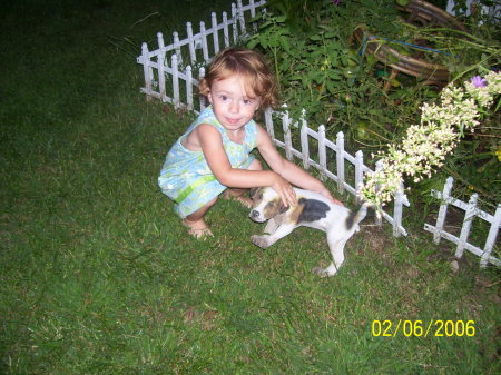 mikayla and sparky....and momma's garden...