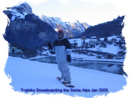 Toshiko Snowboarding in Switzerland