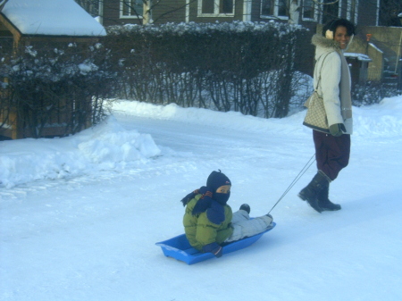 My son and I heading to the mall in Finland 2/2006