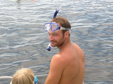 Husband trying on kids mask