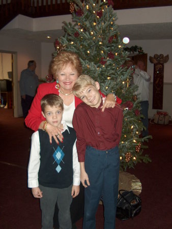 Barbara and her grandson's at Christmas