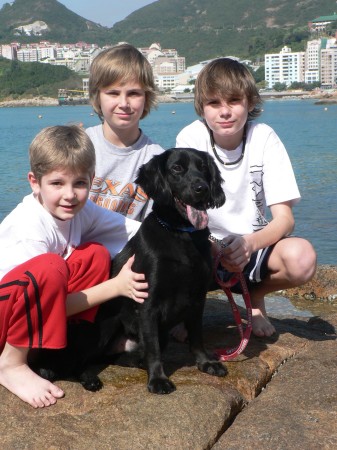 Three sons, out walking the dog