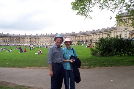 Alan & Patsy in front of the Royal Crescent in Bath