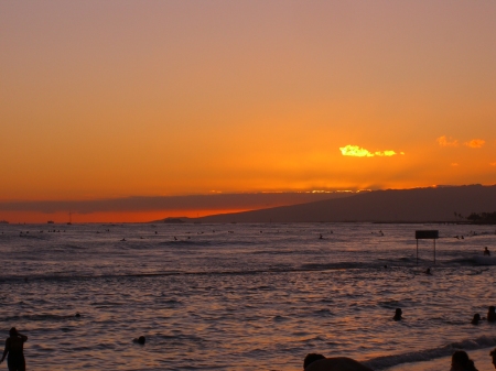 Sunset from Waikiki Beach in Honolulu, Hawaii
