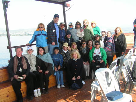 pilgrimage group on Sea of Galilee