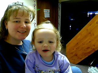 Grace and I playing on the pc.