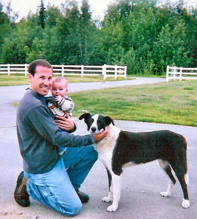 Dad and Jack in Talkeetna Alaska with an Iditerod Champ dog