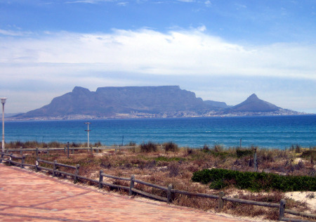 Table Mountain and Capetown from the Bloubergstrand Beach