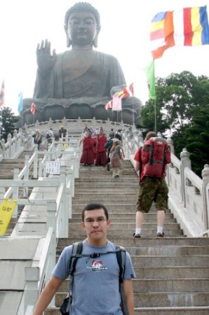 in front of the Big Buddha in Hong Kong, Nov '05