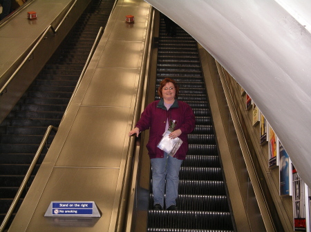 Me on the escalator down to the Tube in London