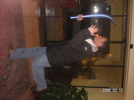 My Olympic Torch run,  in the hotel after the bar closed