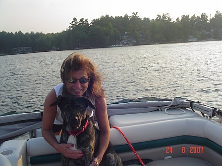 On Lake Winnipesaukee, with our dog