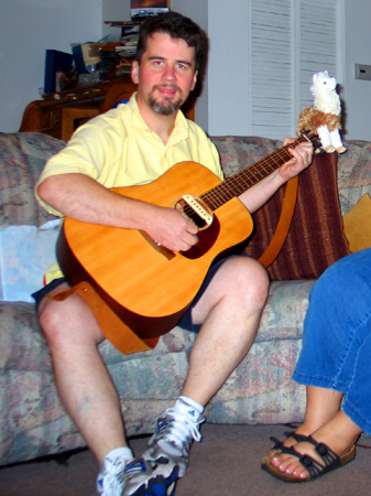 Playing guitar at Cathy and Shad's