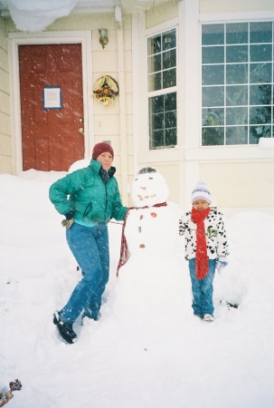 Michelle & Maddi building a chemo snowman