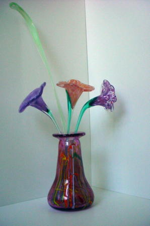 glass flowers in a glass vase