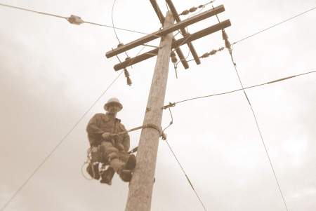 Lineman Travis on the Power Pole