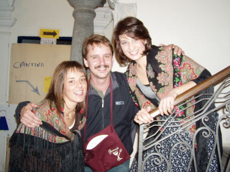 Pictured with two Italian women in tradional dress